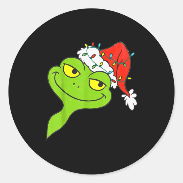 Pegatina Redonda Funny Christmas Frog Wearing Santa Hat And Lights  (Anverso)