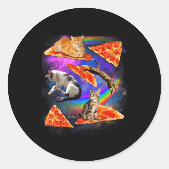 Pegatina Redonda Funny Christmas Galaxy Cat In Space Cat Riding Zza (Anverso)