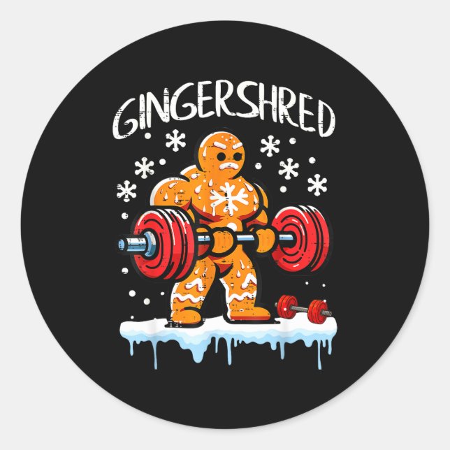 Pegatina Redonda Funny Christmas Gingerbread Gingershred Gym Bodybu (Anverso)