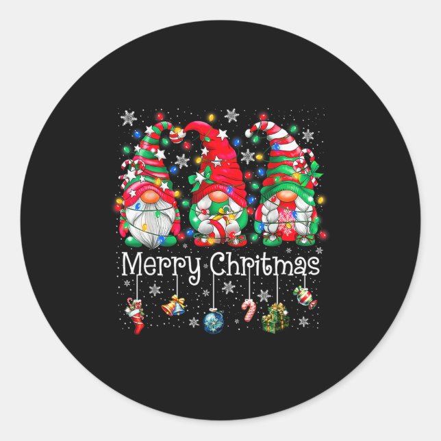 Pegatina Redonda Funny Christmas Gnome Hanging With My Gnomies Fami (Anverso)