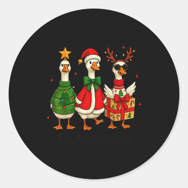 Pegatina Redonda Funny Christmas Goose Jolly Geese Santa Reindeer X (Anverso)