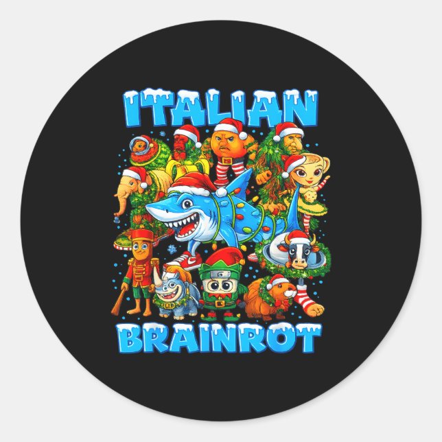 Pegatina Redonda Funny Christmas Italian Brain Rot Italian Brainrot (Anverso)