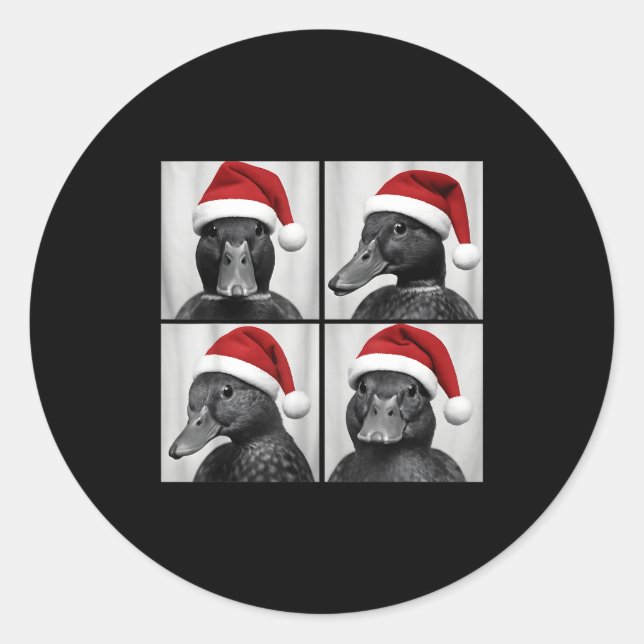 Pegatina Redonda Funny Christmas Mallard Duck Santa Photo Booth  (Anverso)