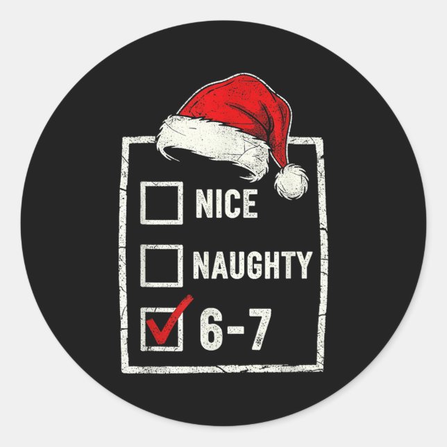 Pegatina Redonda Funny Christmas Naughty Nice 6-7 List Santa Claus  (Anverso)