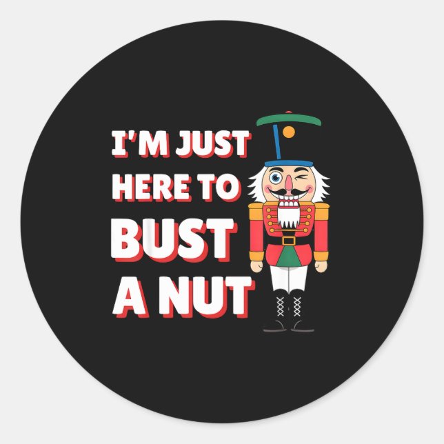 Pegatina Redonda Funny Christmas Nutcracker- Bust A Nut Funny Mens  (Anverso)