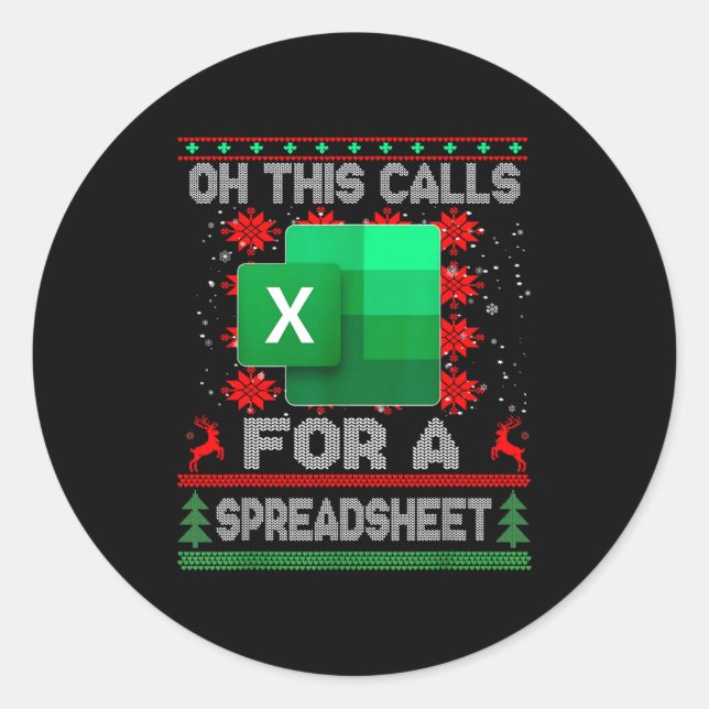 Pegatina Redonda Funny Christmas Oh This Calls For A Spreadsheet Sa (Anverso)