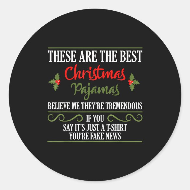 Pegatina Redonda Funny Christmas Pajamas Donald Trump Gag Joke Pjs  (Anverso)