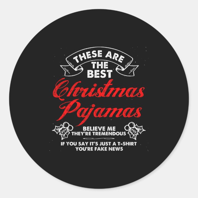 Pegatina Redonda Funny Christmas Pajamas Donald Trump Gag Joke Pjs  (Anverso)