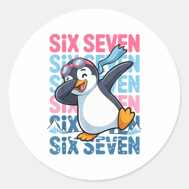 Pegatina Redonda Funny Christmas Penguin Dabbing Xmas Dab Six Seven (Anverso)