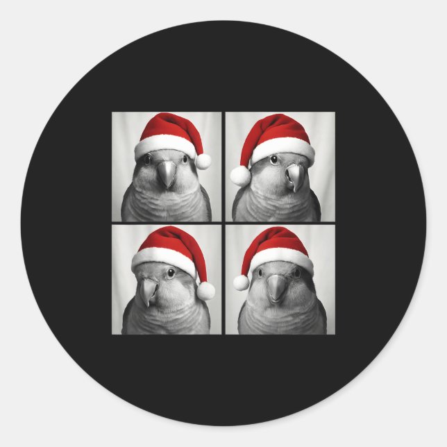 Pegatina Redonda Funny Christmas Quaker Parrot Santa Photo Booth  (Anverso)