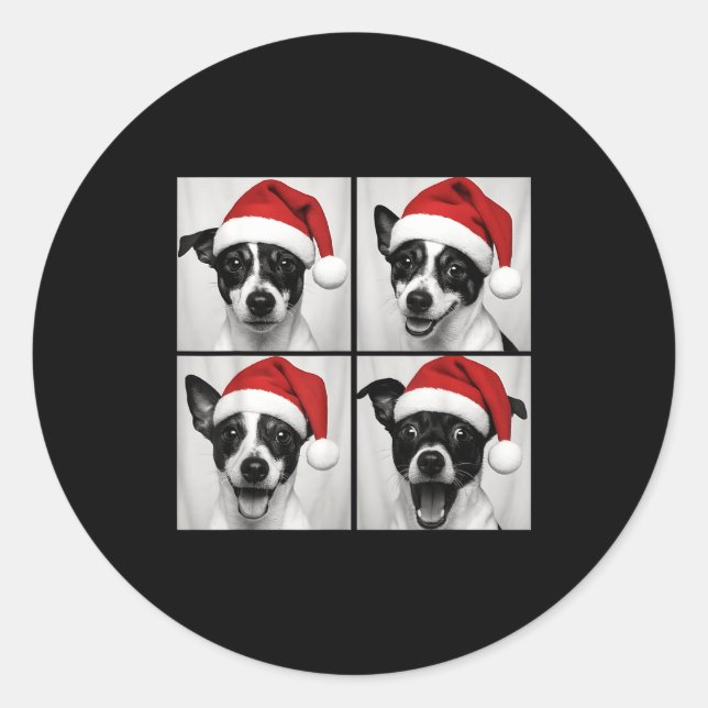 Pegatina Redonda Funny Christmas Rat Terrier Santa Dog Lover Photo  (Anverso)