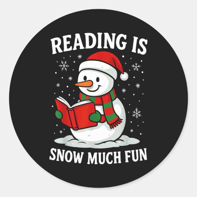 Pegatina Redonda Funny Christmas Reading Is Snow Much Snowman Book  (Anverso)