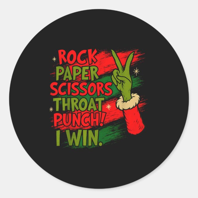 Pegatina Redonda Funny Christmas Rock Paper Scissors Throat Punch  (Anverso)