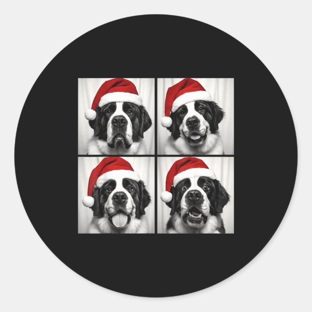 Pegatina Redonda Funny Christmas Saint Bernard Santa Dog Lover Phot (Anverso)