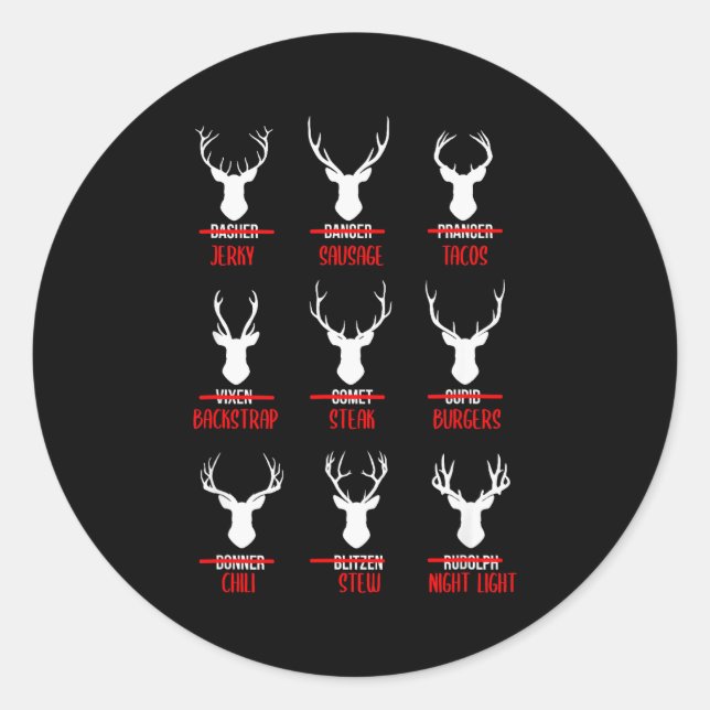 Pegatina Redonda Funny Christmas Santa Reindeer List Pajamas For De (Anverso)