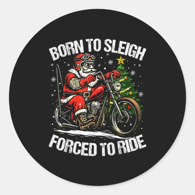 Pegatina Redonda Funny Christmas Santa Riding Motorcycle Bike Biker (Anverso)