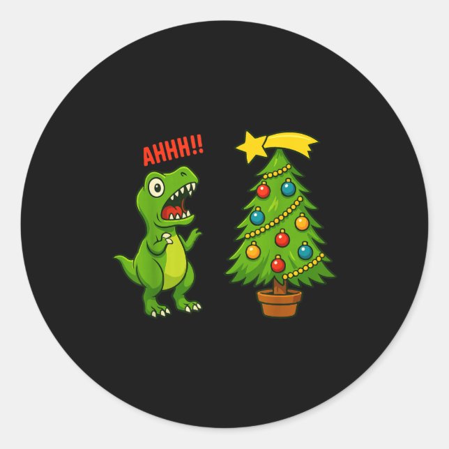 Pegatina Redonda Funny Christmas Shirt Kids Boys Christmas Dinosaur (Anverso)