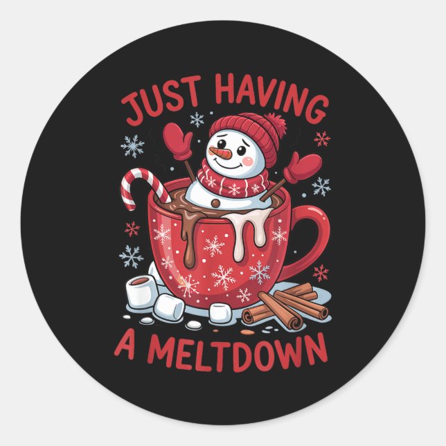 Pegatina Redonda Funny Christmas Snowman Hot Chocolate Just Having  (Anverso)
