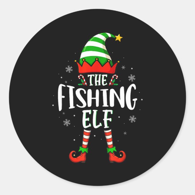 Pegatina Redonda Funny Christmas The Fishing Elf Family Matching Xm (Anverso)