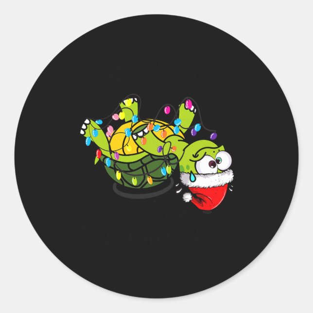 Pegatina Redonda Funny Christmas Turtle It's Fine I'm Fine Everythi (Anverso)