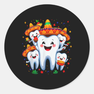 Pegatina Redonda Funny Cinco De Mayo Dental Dentista Fiesta Así