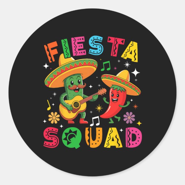 Pegatina Redonda Funny Cinco De Mayo Fiesta Squad Mexicano (Anverso)
