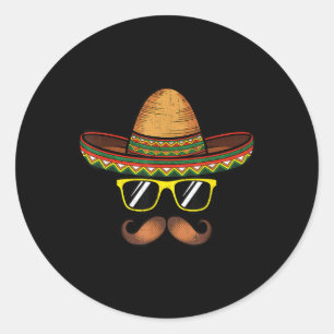Pegatina Redonda Funny Cinco De Mayo Funny Gorra Sombrero Con Sol