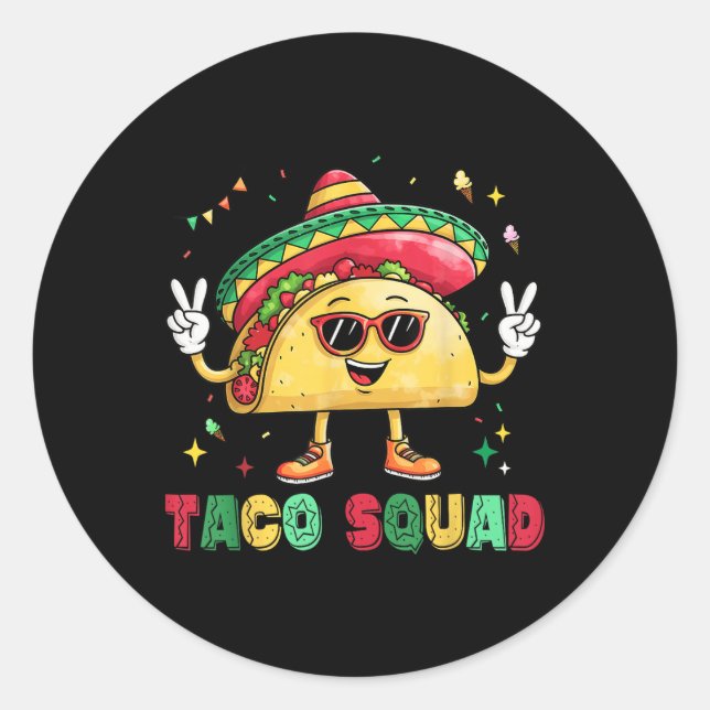 Pegatina Redonda Funny Cinco De Mayo Funny Taco Squad Sombrero Gorr (Anverso)