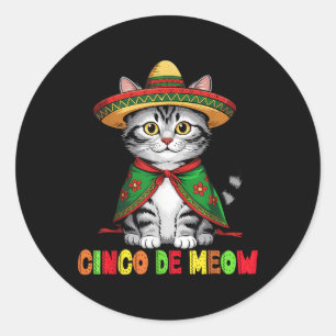 Pegatina Redonda Funny Cinco De Mayo Gato Mexicano Con Sombrero Hom