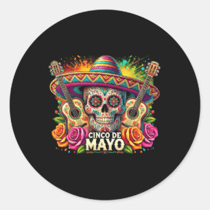 Pegatina Redonda Funny Cinco De Mayo Skeleton Fiesta Sombrero