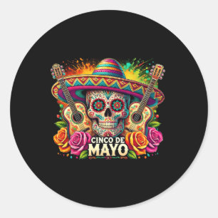 Pegatina Redonda Funny Cinco De Mayo Skeleton Fiesta Sombrero