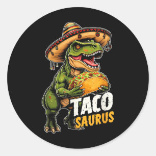 Pegatina Redonda Funny Cinco De Mayo Tacosaurus Taco Dinosaur T Rex