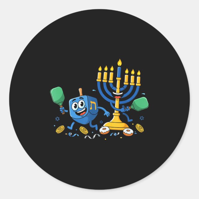 Pegatina Redonda Funny Ckleball Dreidel Menorah Hanukkah Kids Women (Anverso)