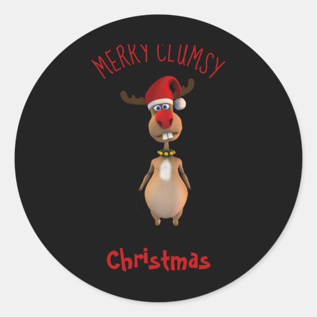 Pegatina Redonda Funny Clumsy Reindeer Merry Christmas T Shirt  (Anverso)