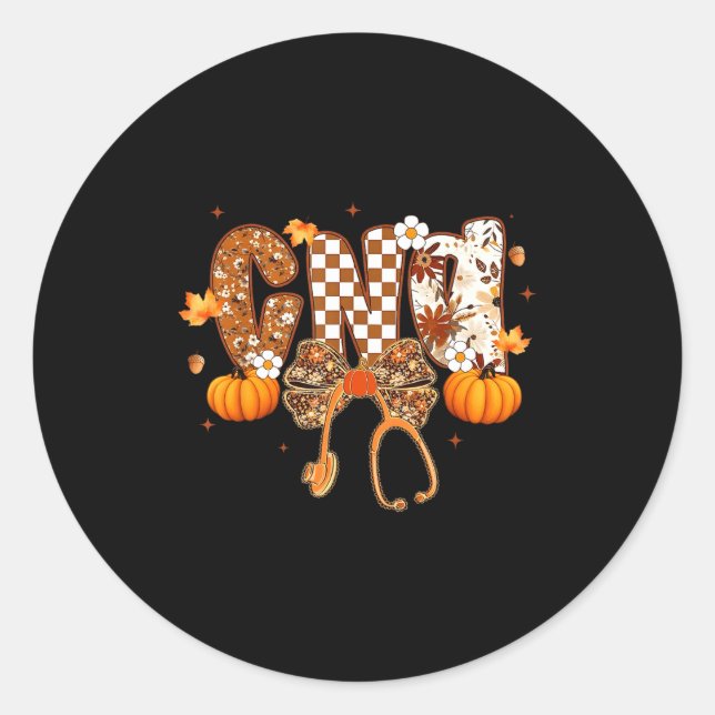 Pegatina Redonda Funny Cna Nurse Coquette Bow Stethoscope Fall Girl (Anverso)