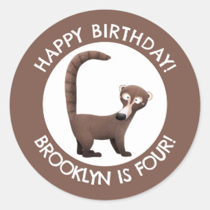 Pegatina Redonda Funny coatimundi personalizado cumpleaños personal