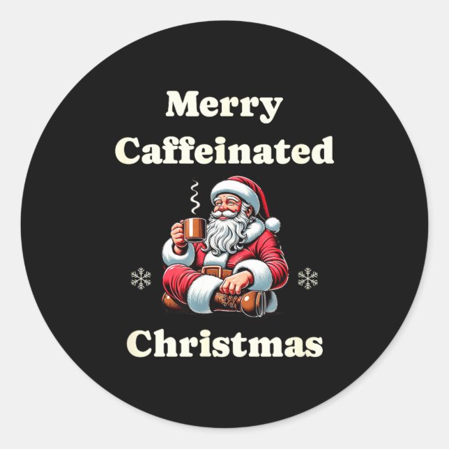 Pegatina Redonda Funny Coffee Lover Holiday Merry Caffeinated Chris (Anverso)