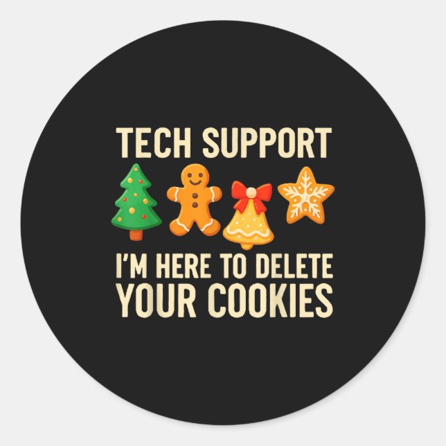 Pegatina Redonda Funny Cookies Christmas Gingerbread Tech Suprt Men (Anverso)