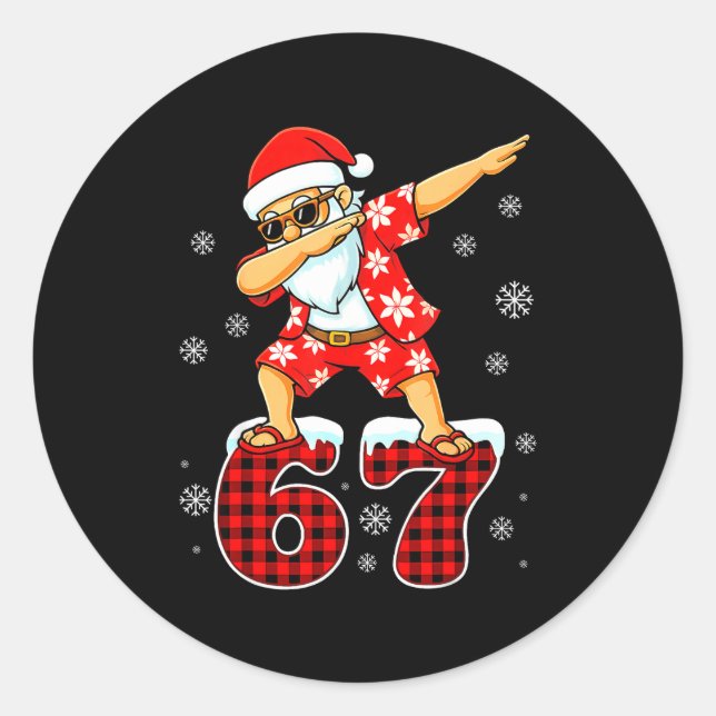 Pegatina Redonda Funny Cool Dabbing Santa Hawaii 67 Meme Christmas  (Anverso)