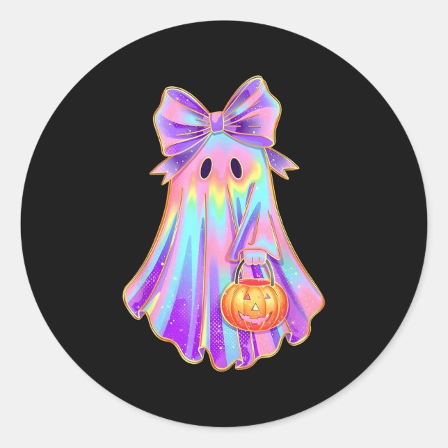 Pegatina Redonda Funny Coquette Bow Ghost Pumpkin Halloween Soky Se (Anverso)