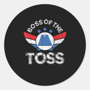 Pegatina Redonda Funny Cornhole Jefe del equipo de Toss