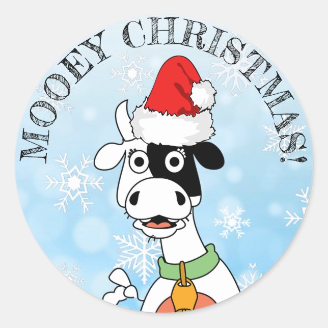Pegatina Redonda Funny Cow Mooey Christmas Sticker (Anverso)