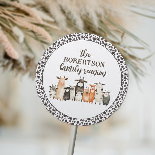 Pegatina Redonda Funny Cow Print Country Reunión familiar