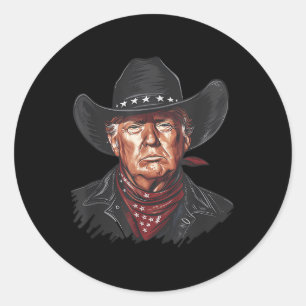 Pegatina Redonda Funny Cowboy Occidental Donald Trump Bandera Estad
