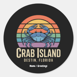 Pegatina Redonda Funny Crab Funny Island Destin FL Guay
