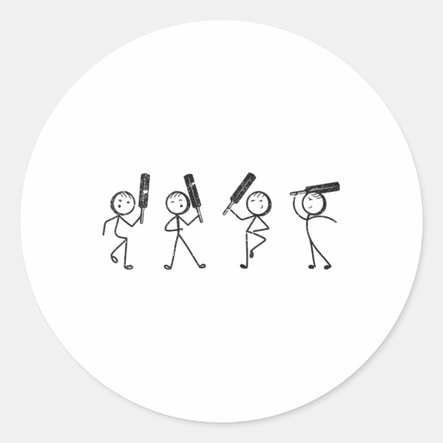 Pegatina Redonda Funny Cricket Stick Figure Funny Cricket Player  (Anverso)