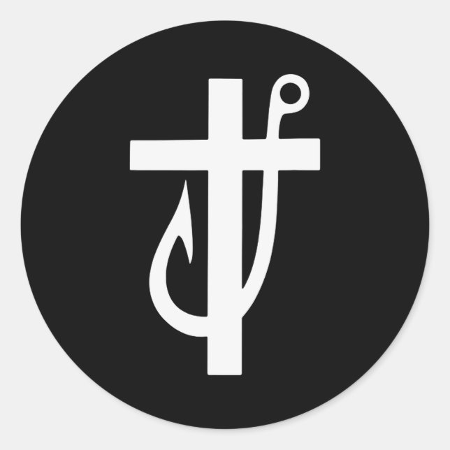 Pegatina Redonda Funny Cross Christian - Jesus Made Me A Fisherman  (Anverso)