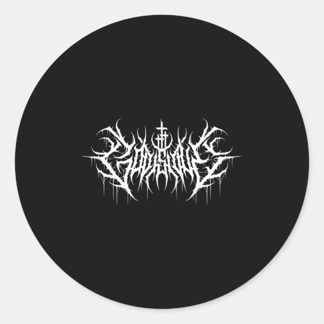 Pegatina Redonda Funny Cross Jesus God Is Love Death Metal Design  (Anverso)