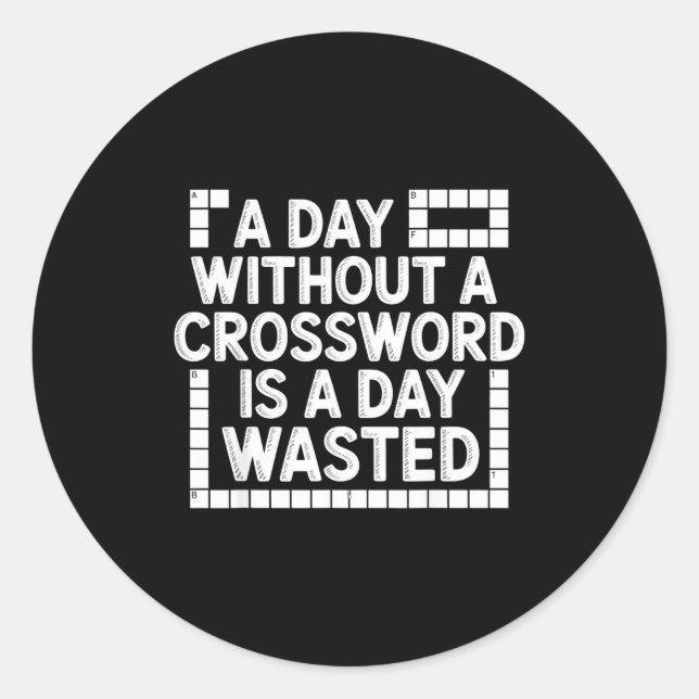 Pegatina Redonda Funny Crossword Puzzle Word Game Nerd  (Anverso)