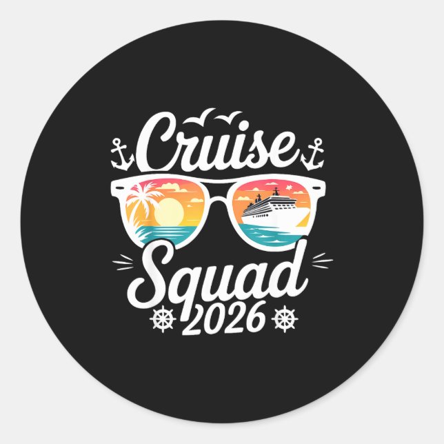 Pegatina Redonda Funny Cruise Squad 2026 Summer Vacation Matching F (Anverso)
